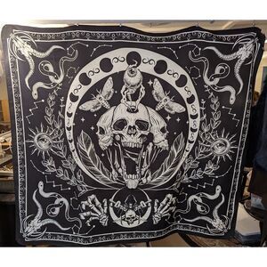 Goth Skull Moon Phase Tapestry Black White Moth Snake Wall Hanging 57x51